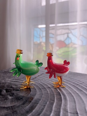 大吉大利琉璃鸡摆件琉璃萌鸡小摆件精致动物客厅可爱家居红绿色