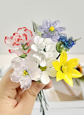 淄博琉璃铁丝诞生花纯手工精致轻奢送礼节日永生花桌面摆件艺术品