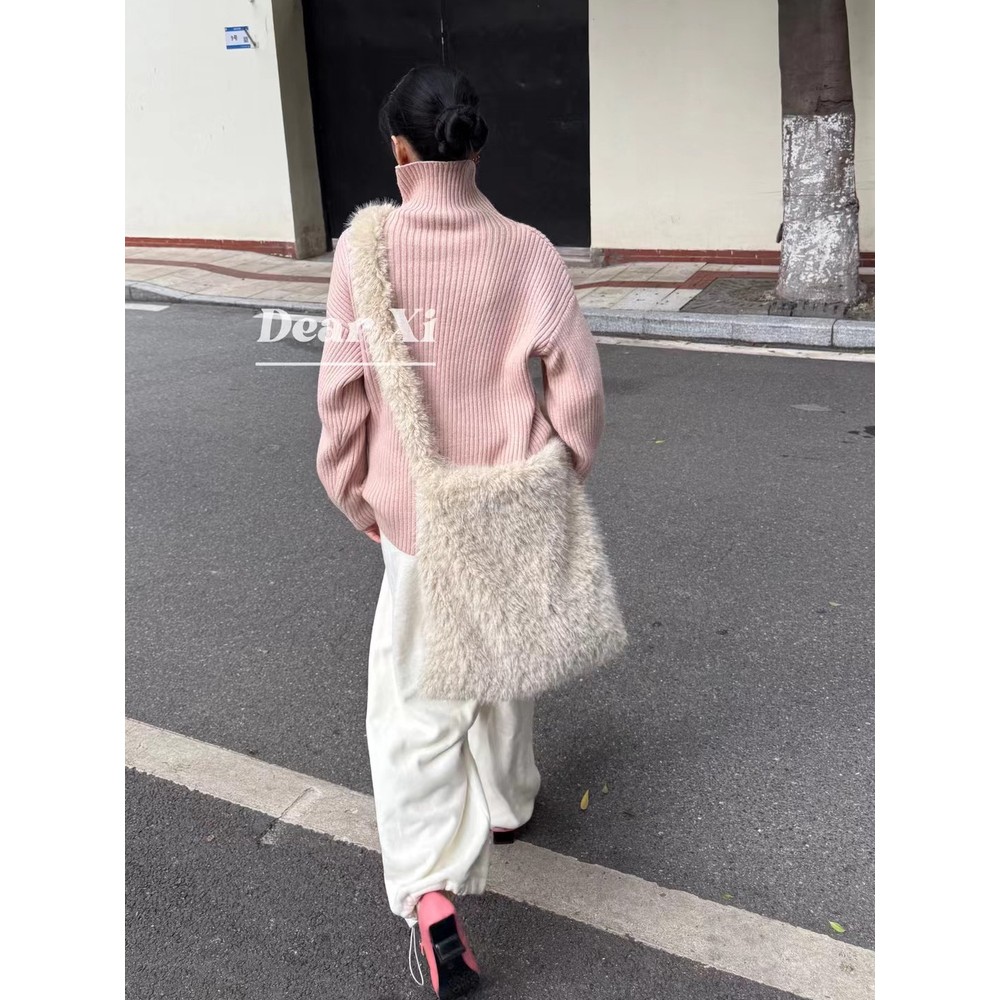 L少女 DEAR.XI 性价比~百搭纯色坑条高领打底衫内搭针织长袖上衣 - 图1