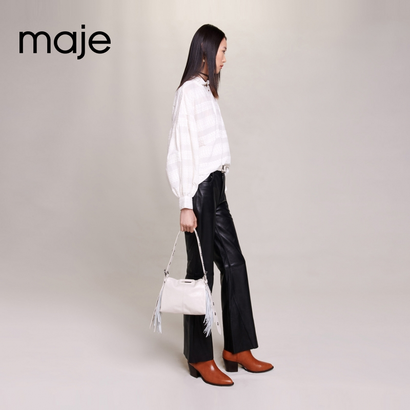 Maje Outlet2023春秋新款女装法式时尚花边领白色衬衫MFPCM00493 - 图1