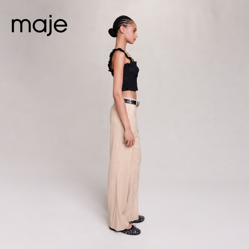 Maje Outlet2023春秋新款女装时尚黑色短款T恤吊带MFPTO00899-图1