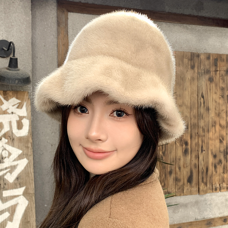 水貂毛帽子貂毛渔夫帽水貂皮草帽冬季时尚保暖盆帽貂皮荷叶边礼帽 - 图0