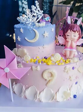 多巴胺小熊韩式复古裱花奶油双层蛋糕模型仿真生日蛋糕小红书同款