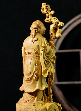 小叶黄杨木雕刻寿星人物风水供奉