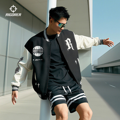 准者美式刺绣运动棒球服撞色夹克
