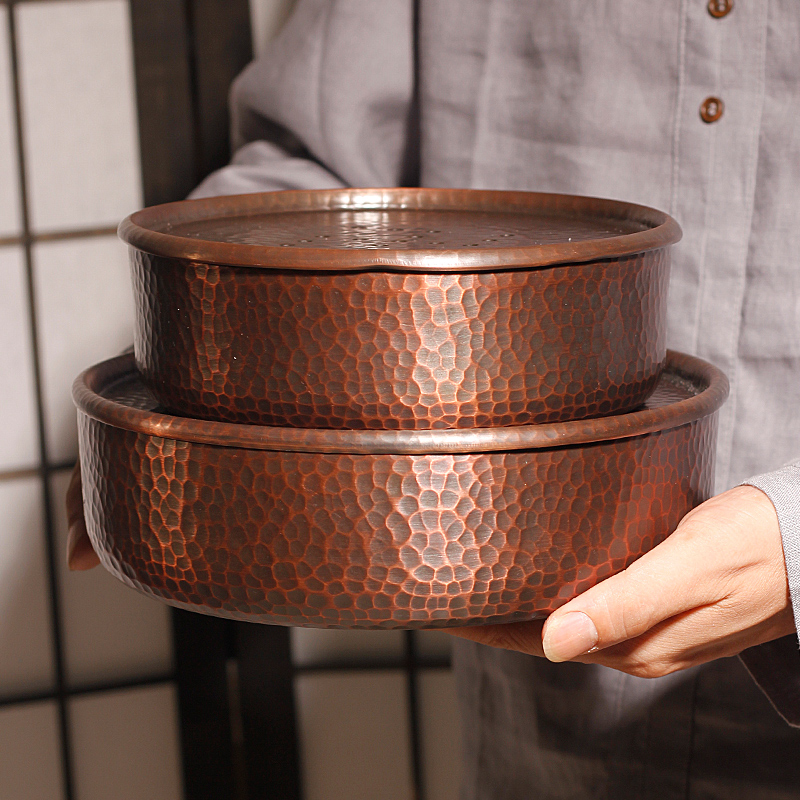 信龙堂手工心印锤纹壶承干泡台茶盘功夫茶具托盘茶台茶海加厚纯铜 - 图1