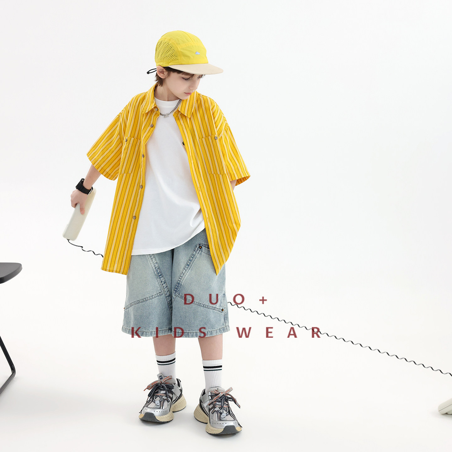 Duojia trendy brand children's clothing children's short-sleeved shirts 2026 summer new style boys' middle and large children's handsome and cool tops