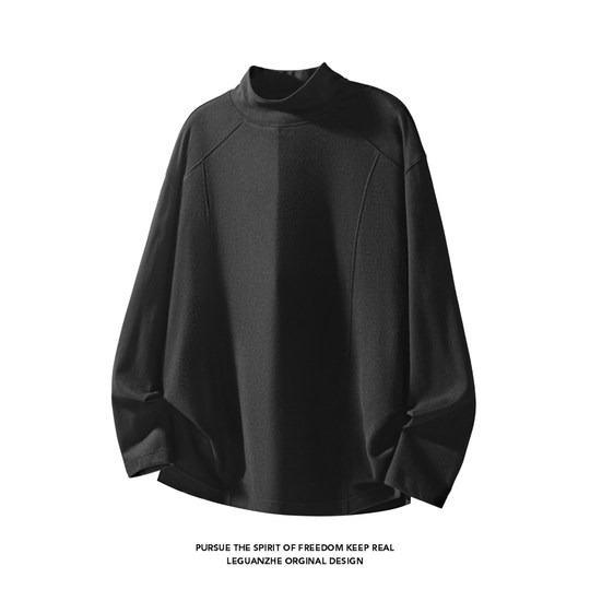 美式解构半高领德绒长袖T恤男款秋冬季潮牌宽松内搭打底衫上衣服