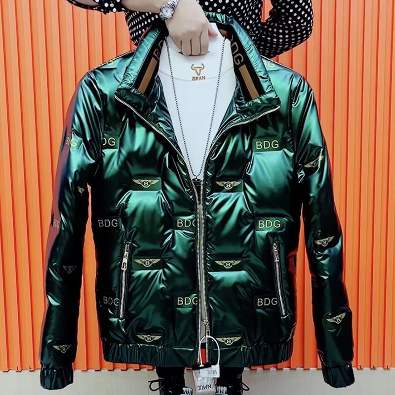 社会小伙棉服外套男冬季韩版新款立领男士羽绒服修身亮面网红棉衣