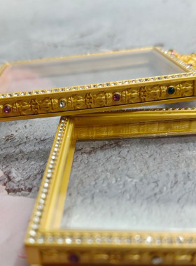 新款唐卡嘎呜盒金色4*5双面镜面款防水点钻边框吊坠男女通用配饰