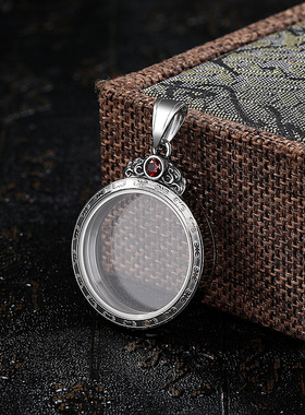 透明双面唐卡嘎乌盒吊坠圆形不锈钢玻璃相盒可打开朱砂瓶吊坠钛钢