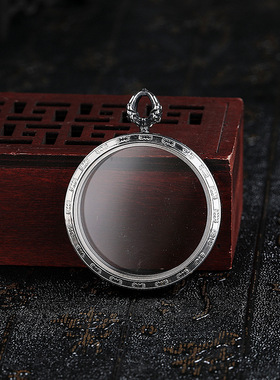 新唐卡可打开双面吊坠钛钢随身唐卡专用嘎乌盒子玻璃镜面圆形吊坠