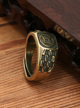 梅陇古铜币戒指男女情侣饰仿古黄