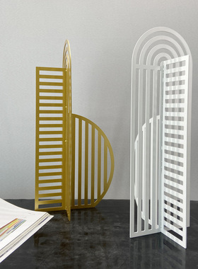 现代简约黑金网格屏风镂空摆件