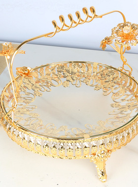 欧式玻璃提篮水果盘，客厅创意装