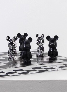 爆款轻奢水晶风暴力熊棋盘客厅摆件家居电视柜办公室玄关酒柜装饰