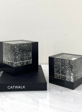 简约透明水晶金属立方体汽泡摆件