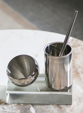 简约现代金属圆形收纳托盘摆件样板房家居客厅桌面果盘储物杯饰品