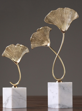 新中式银杏叶大理石摆件欧美式新古典家居样板间陈列软装饰品