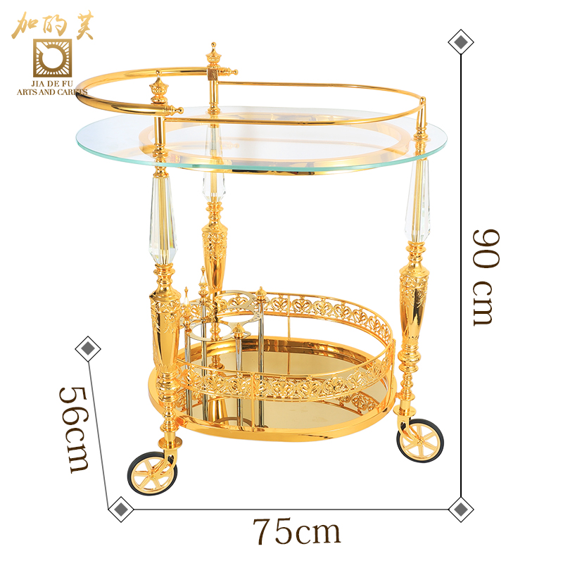 加的芙高级餐厅会所餐车酒店手推车酒吧小推车欧式水晶手推厨房车-图3