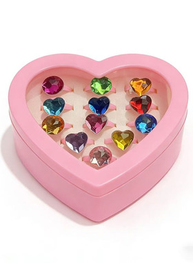 儿童彩色心形宝石戒指可爱装饰品