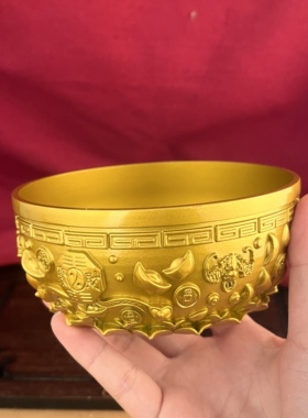 金色陶瓷聚财聚宝盆摆件不掉色