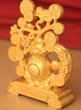 万事福禄葫芦摇钱树手把件 招财纳福铜钱元宝浮雕 可以旋转把玩