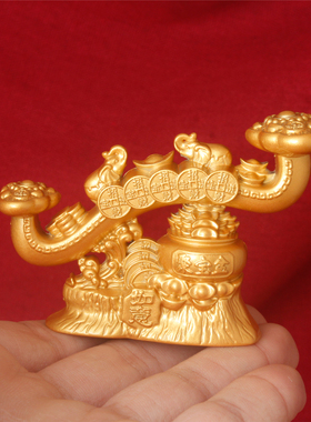 吉祥如意 新款如意聚宝盆装饰摆件金色礼品桌面摆件工艺品招财