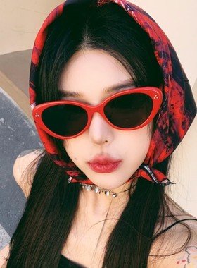 复古椭圆红色框猫眼高级感太阳镜