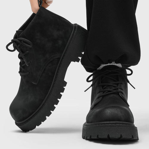 男士马丁靴复古短靴英伦厚底增高靴子中帮皮鞋短筒哑光黑色机车靴 - 图3