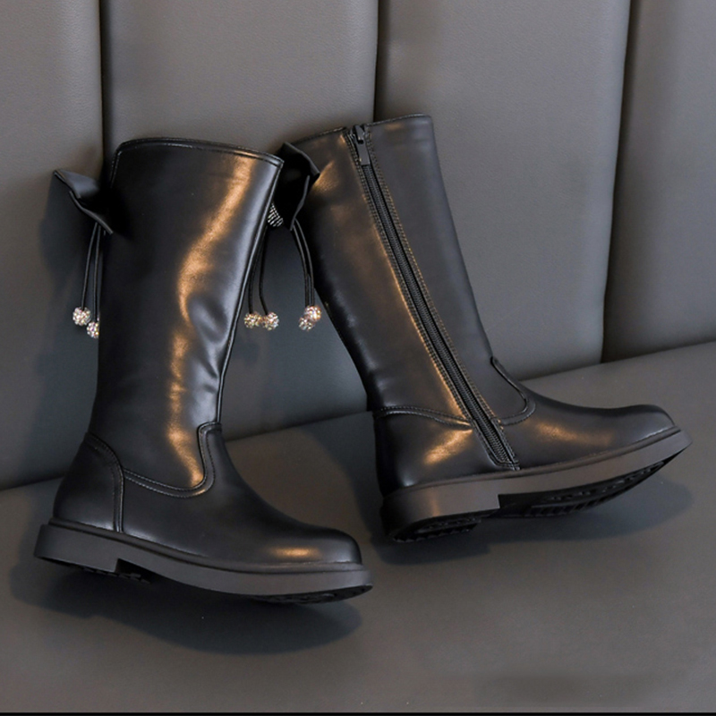 女童鞋儿童长靴子2025年新款秋冬季长筒靴加绒公主高筒马丁靴单靴 - 图1