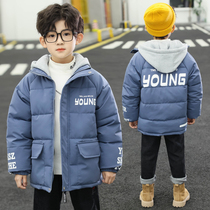 Boy clip cotton thickened Lianhood jacket mid length 2023 Winter new boy CUHK Scout Korean version down cotton clothing