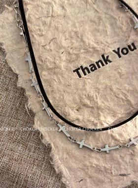 choker叠戴十字架项圈颈链女