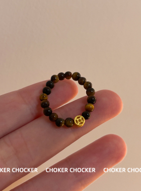 招财虎眼石串珠戒指女食指戒