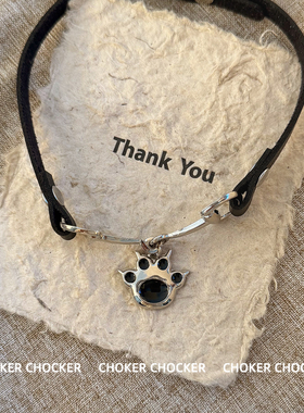 甜酷小众猫爪皮质项圈锁骨链女