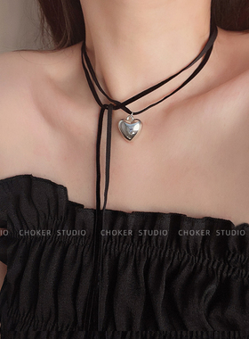 ins甜酷风爱心系带小众项链