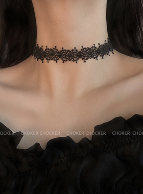王楚然同款纯银黑色蕾丝choker