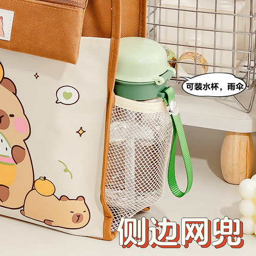 卡通手提补习袋女小学生男孩初中生大容量儿童帆布拉链式高颜值一年级开学文具书包美术袋补习班作业试卷收纳 - 图2