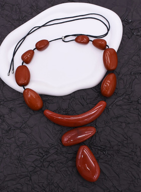 欧美风夸张树脂拼接红色项链女