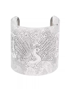 民族风复古纹银欧美雕花开口手镯