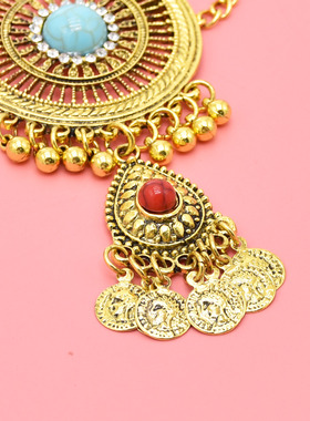 欧美复古气质流苏项链金色松石