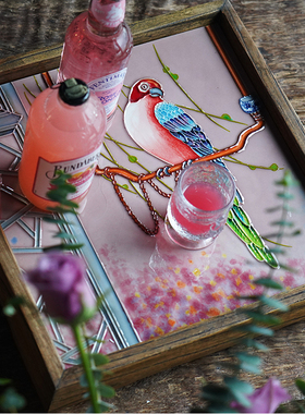 女子瓷板画榆木收纳茶盘装饰摆件