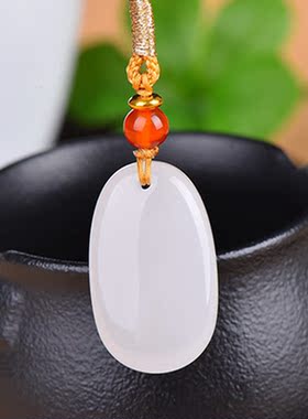 男女金丝玉白玉平安牌玉吊坠挂件