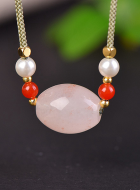 天然金丝玉桃花酿路路通吊坠女款项链锁骨链本命年转运珠玉石挂件