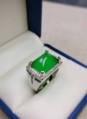 男绿宝石玉髓戒指开口可调节指环