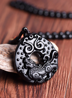 男女黑曜石貔貅平安扣玉石吊坠