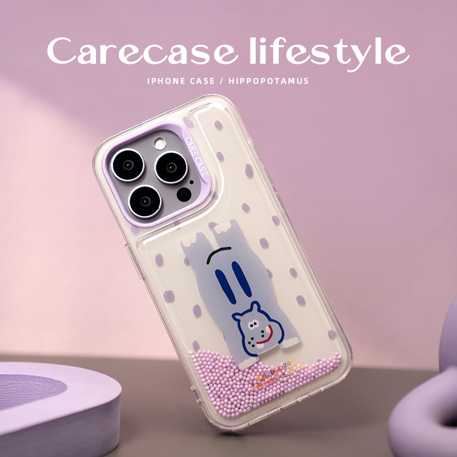 CARECASE趴趴河马泡泡珠手机壳原创设计适用于苹果15 14 13 12 Pro Max可摇晃泡泡珠解压治愈可爱ins风-图0