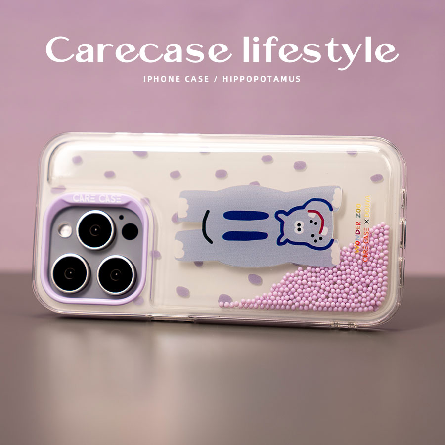 CARECASE趴趴河马泡泡珠手机壳原创设计适用于苹果15 14 13 12 Pro Max可摇晃泡泡珠解压治愈可爱ins风-图2