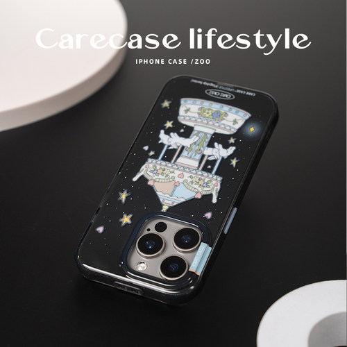 CARECASE 透黑彩点旋转木马手机壳 适用于苹果iPhone17 16 15 14 Pro Max 原创设计童趣 可爱有趣 高级小众 - 图2
