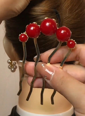 发簪凤钗古风后脑勺珠珠发梳发夹盘发插梳女简约簪子发插头饰发卡